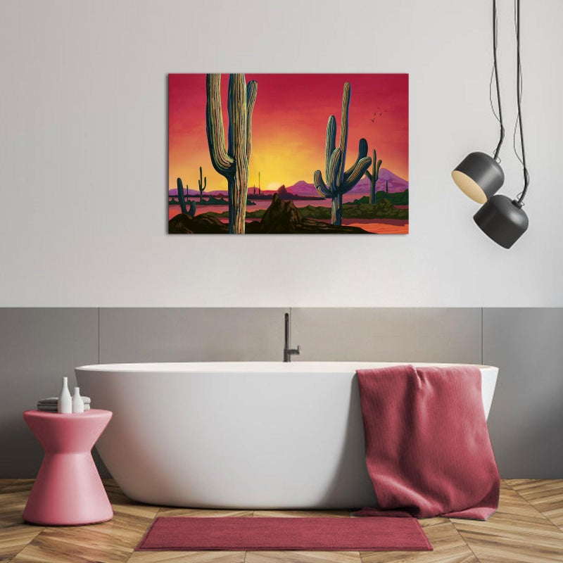 iHAPPYWALL Large Saguaros Landscape Canvas Wall Art Sunset Arizona Cactus Orange Background Sonoran Desert Picture for Home Bedroom Decor Ready to Hang 24x36inch - Image 3